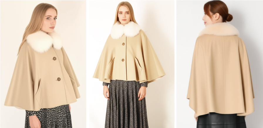 カシミヤ×ウールケープ　ベージュ