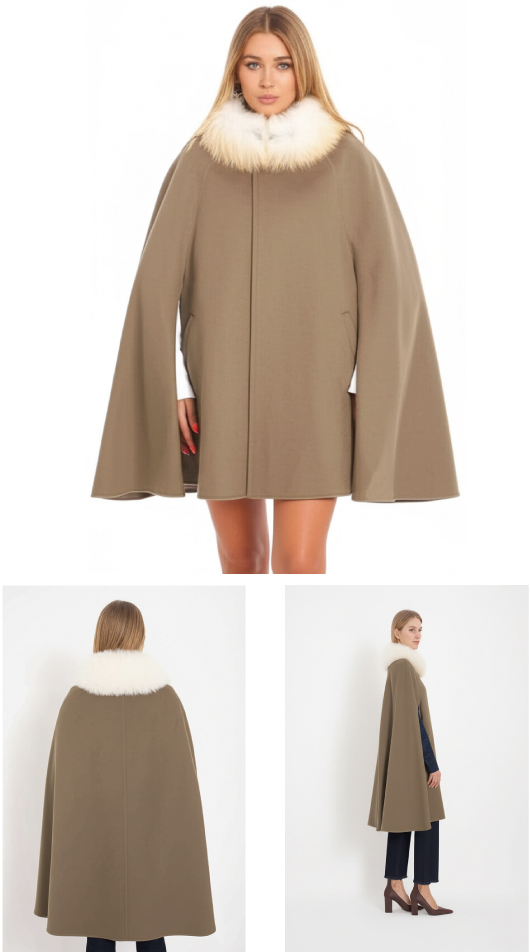 カシミヤ×ウールケープ　カーキー