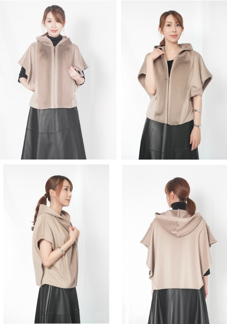 カシミヤシルクウールポンチョ　ベージュ