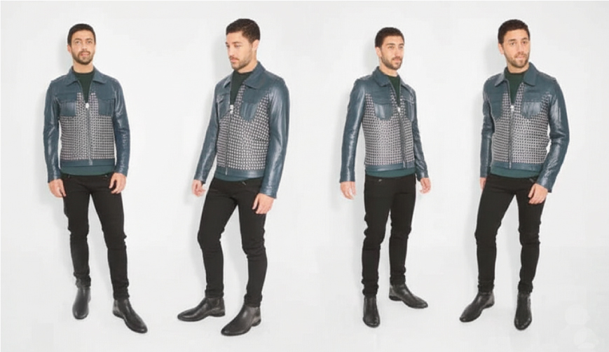 メンズラムジャケット　ネイビー×グレー